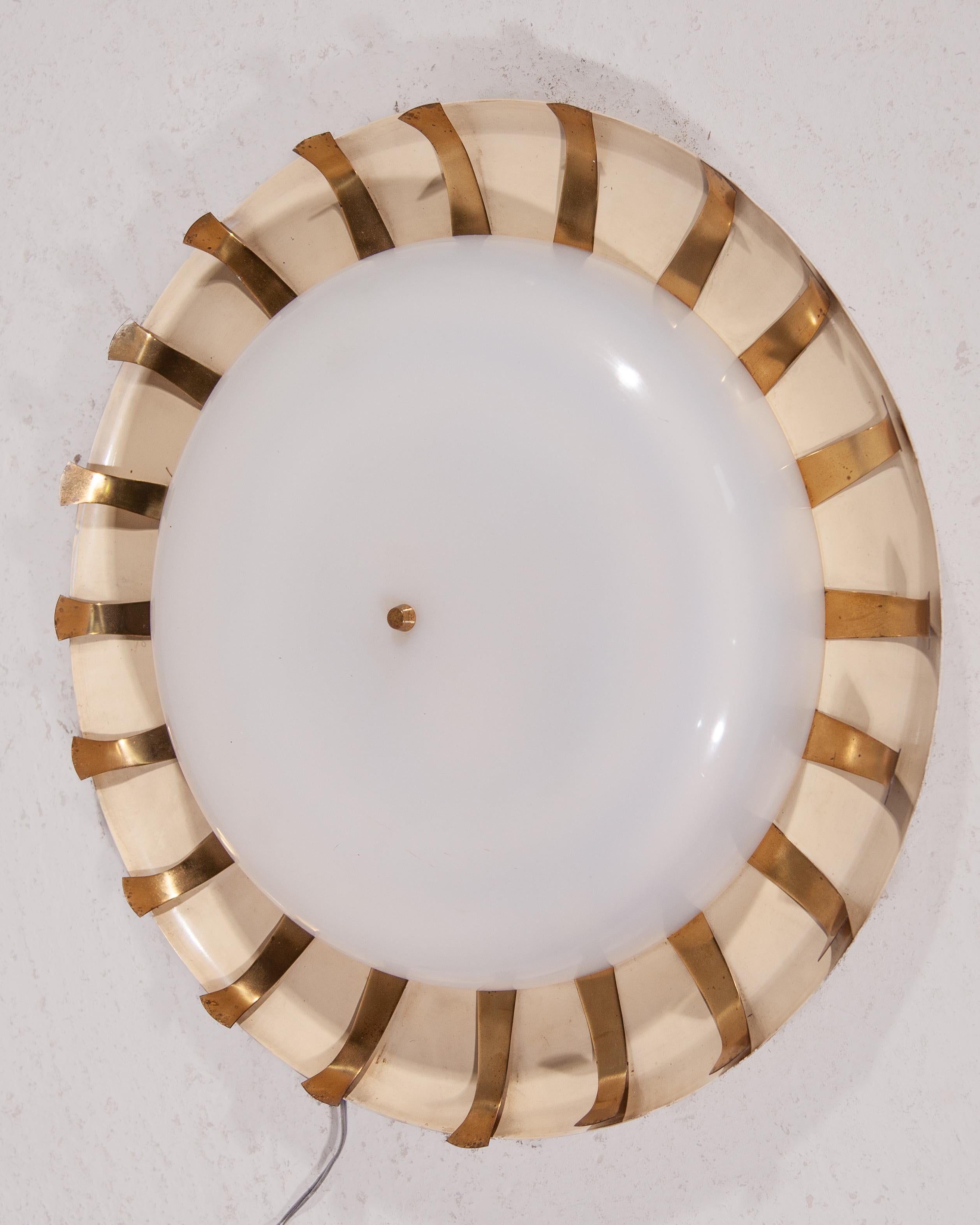 Sunburst Round Wall or Ceiling Mounted Lamp, Kaiser, 1950s For Sale 4