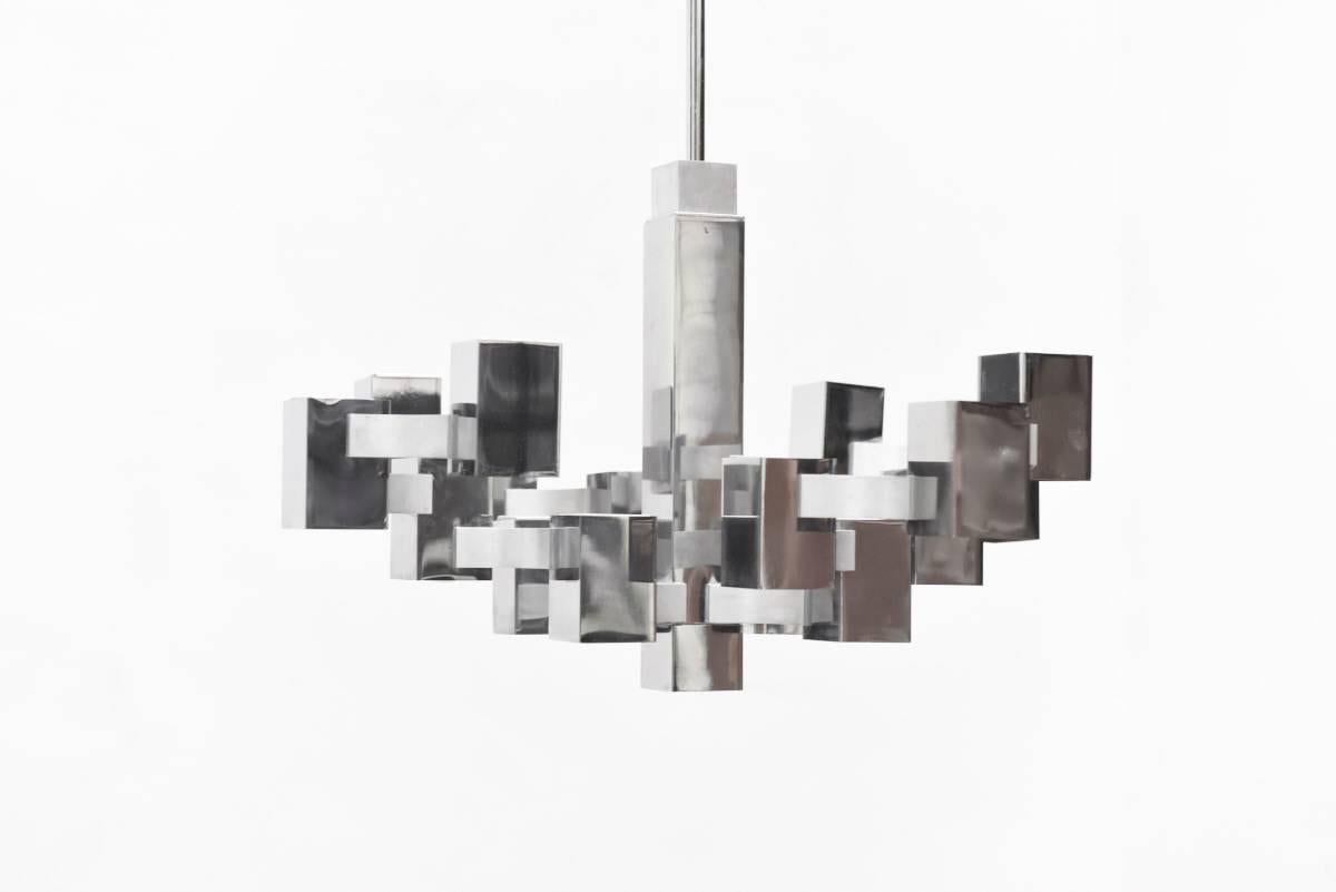 Brushed Geometric 16 Cube Structure Chandelier by Sciolari