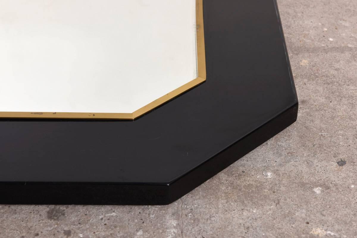 Lacquered Octagonal Brass and Black Lacquer Mirror