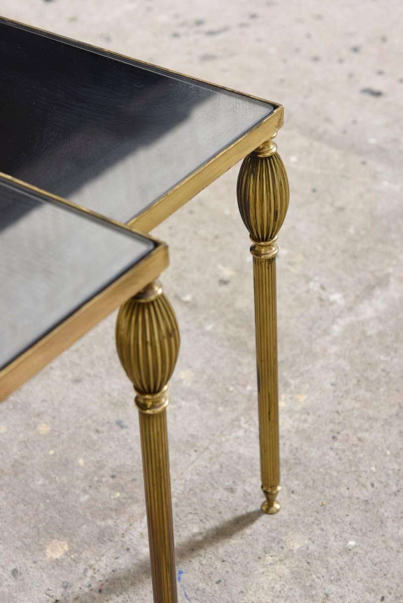 20th Century 1970s Maison Jansen Style Brass and Mirror-Glass Nesting Tables