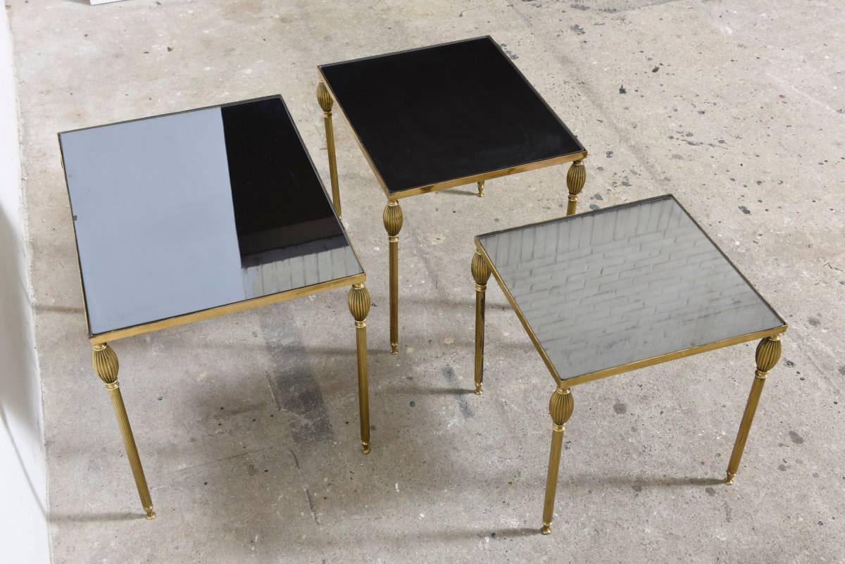 1970s Maison Jansen Style Brass and Mirror-Glass Nesting Tables 1