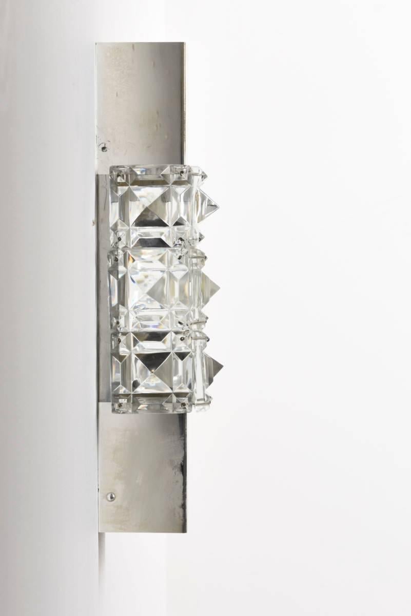 Mid-Century Modern Pair of 1960s Kinkeldey Faceted Crystal Wall Lights For Sale