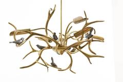 Bronze "Tree Sculpture, Six Birds" Chandelier by Willy Daro, Belgium, 1970