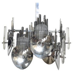 Lustre en verre optique chromé des années 1970 du designer italien Oscar Torlasco