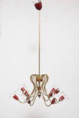 Emil Stejnar Twelve Arms Brass and Crystal, 1950s Pendant