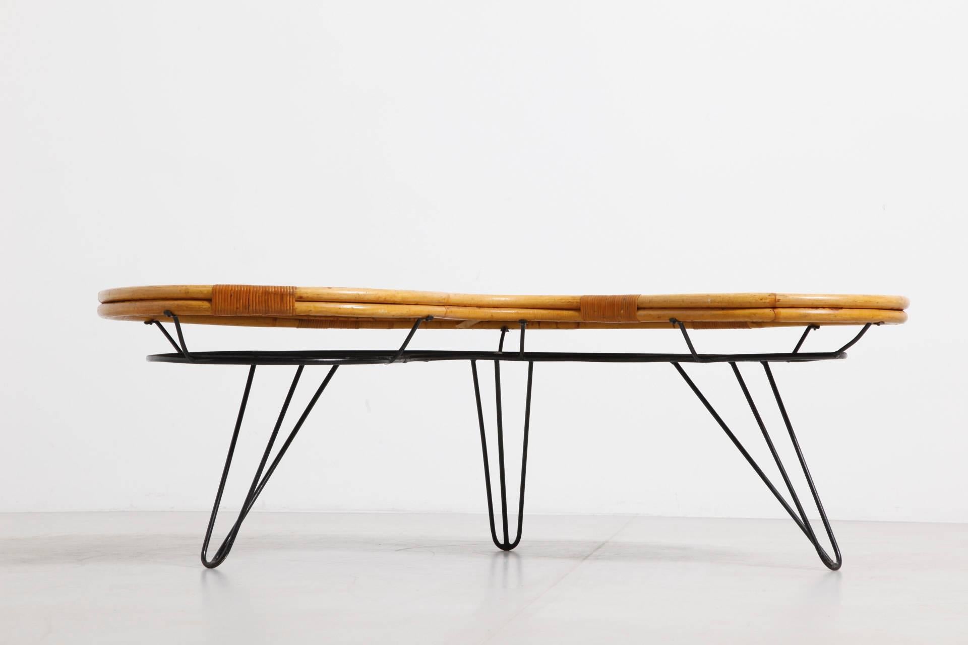 French Bamboo Mid-Century Hairpin Coffee Table, 1950s