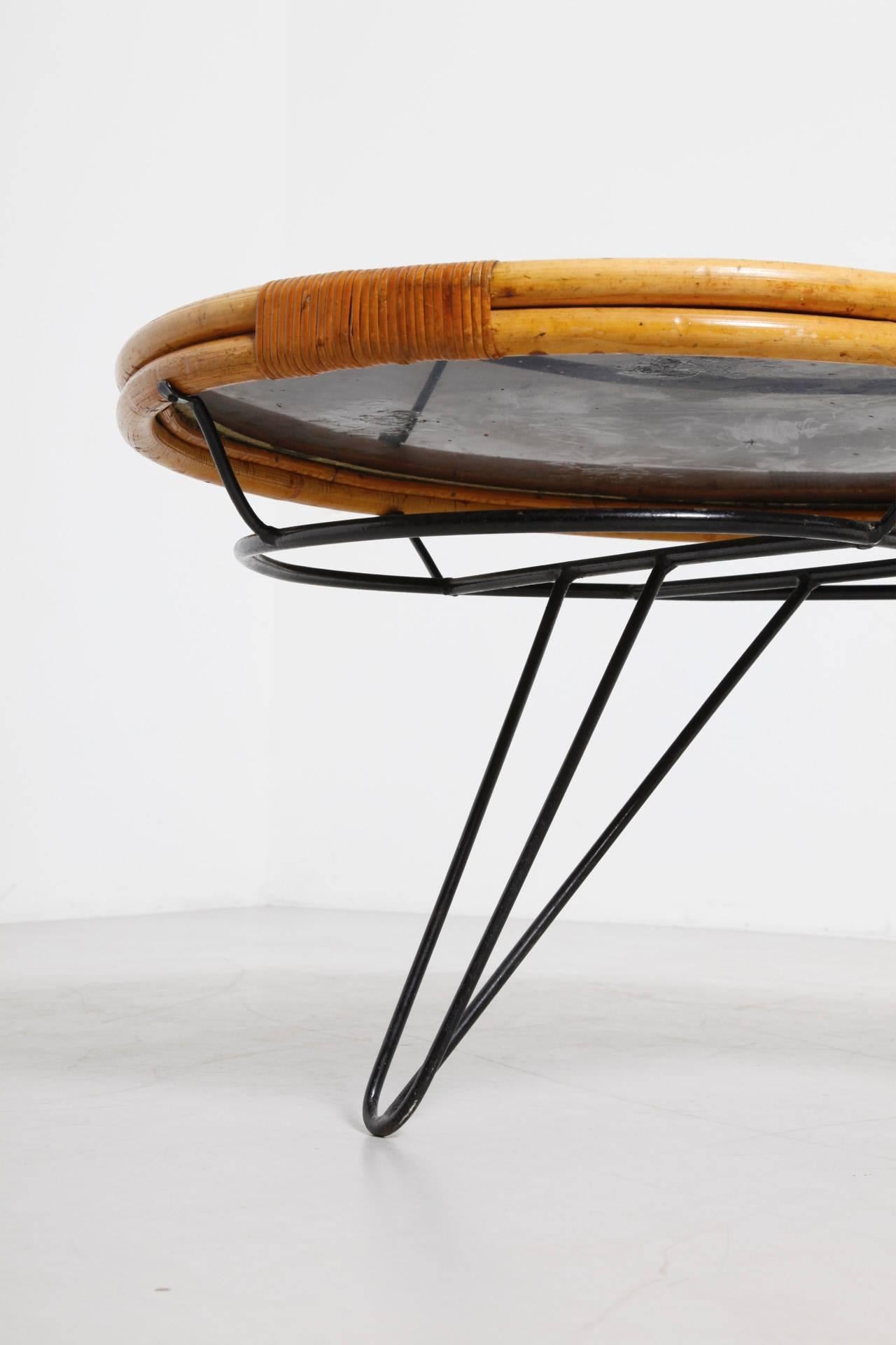Bamboo Mid-Century Hairpin Coffee Table, 1950s In Good Condition In Antwerp, BE
