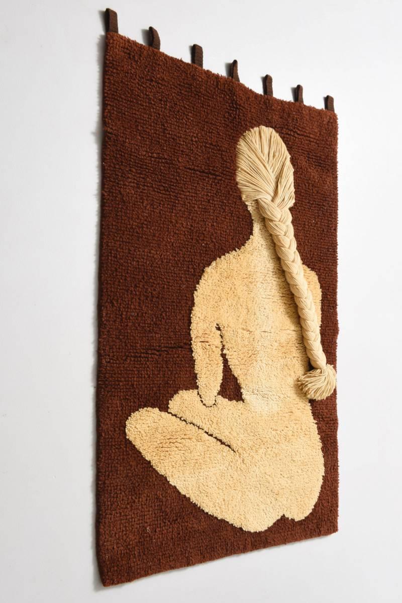 Wall carpet in wool,girl with braid,pop art period.1970's.
made by manufacturer rya.
