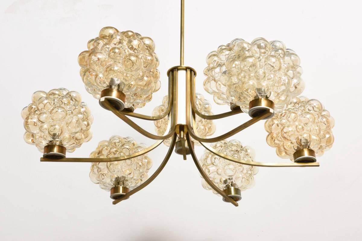 Mid-Century Modern Large Amber, Bubble Glass Chandelier by Helena Tynell by Limburg Glashütte