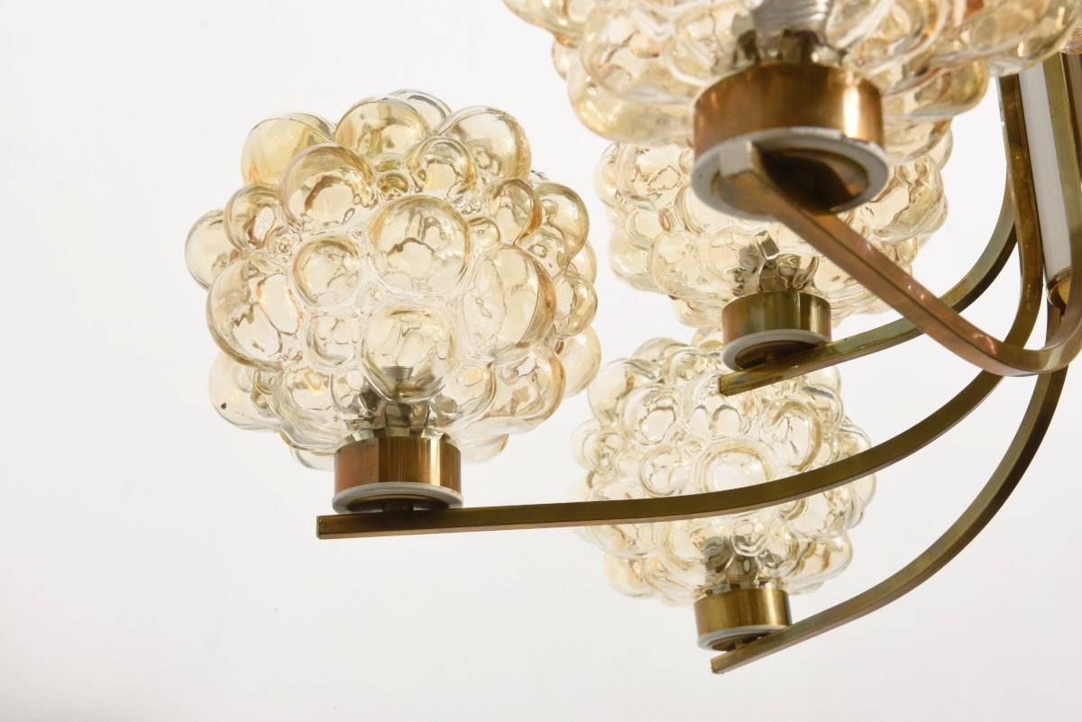 German Large Amber, Bubble Glass Chandelier by Helena Tynell by Limburg Glashütte