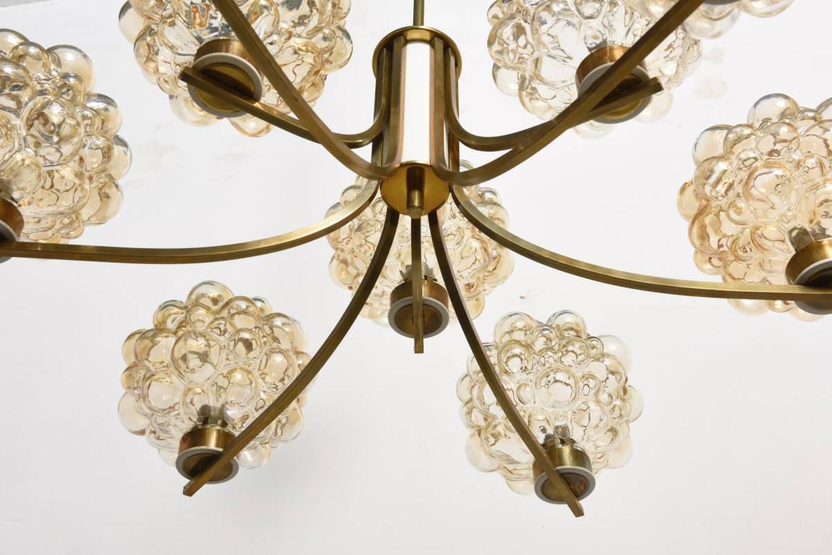 Molded Large Amber, Bubble Glass Chandelier by Helena Tynell by Limburg Glashütte