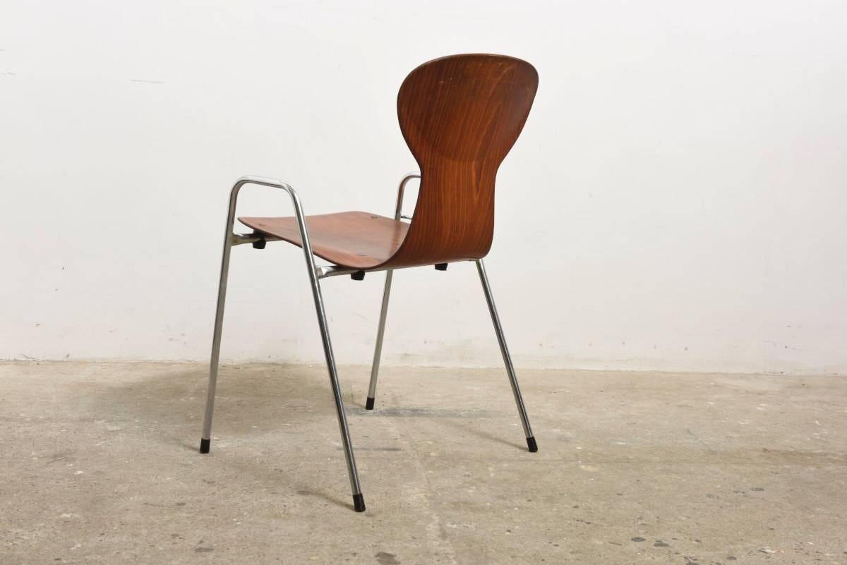 Mid-Century Modern Stackable Plywood Chairs Tubax Belgium, 1980