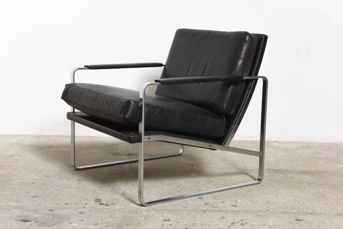 Mid-Century Modern Fabricius Black Leather Armchair, Model 710 by Walter Knoll