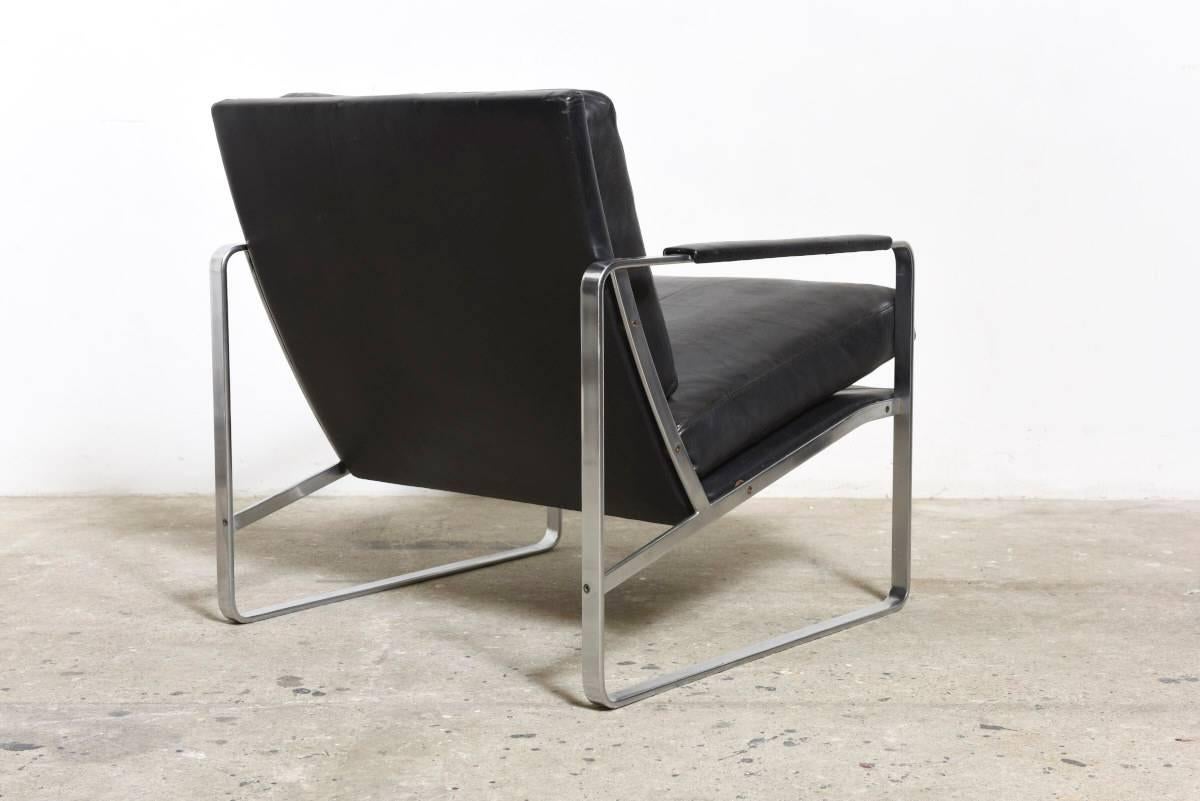 German Fabricius Black Leather Armchair, Model 710 by Walter Knoll