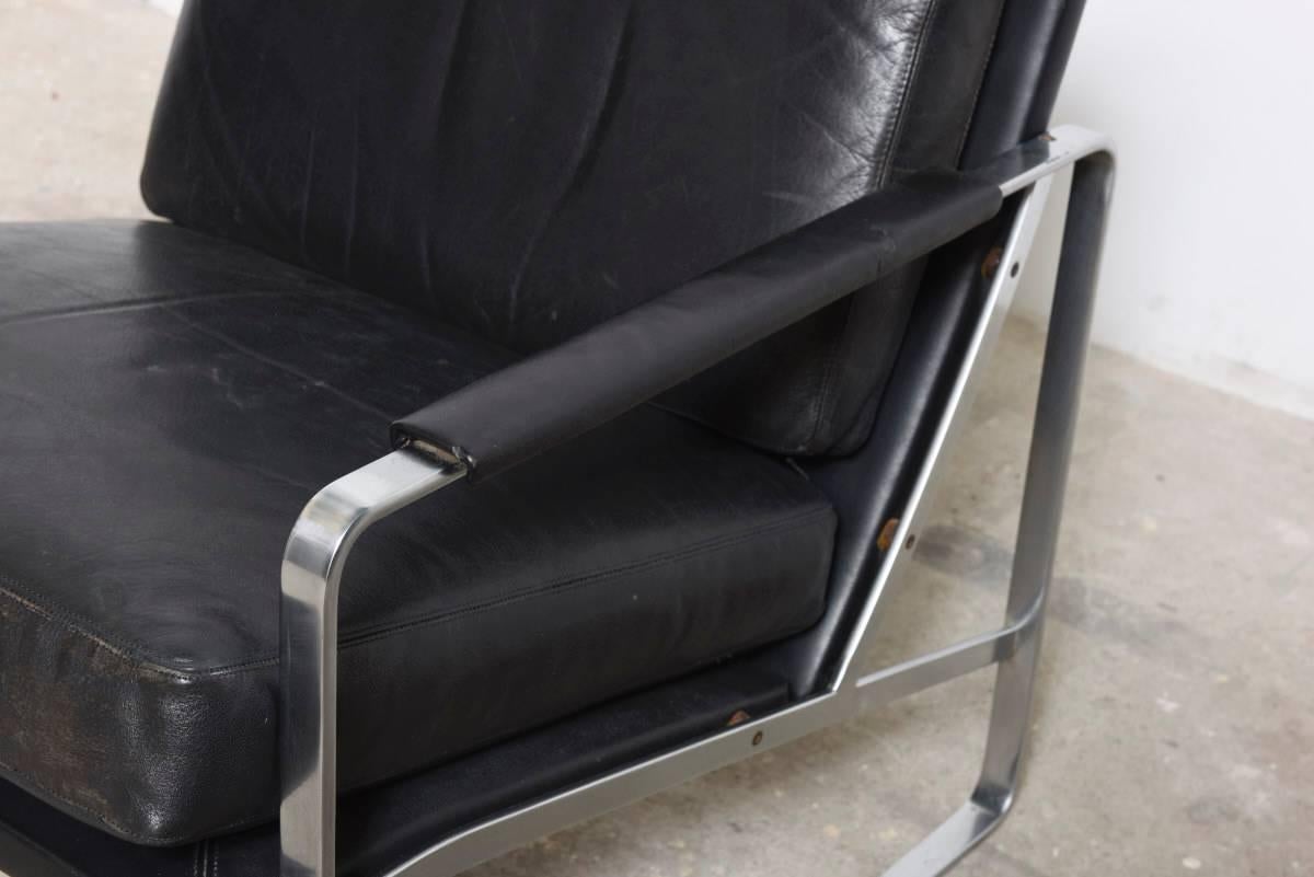 Fabricius Black Leather Armchair, Model 710 by Walter Knoll In Excellent Condition In Antwerp, BE