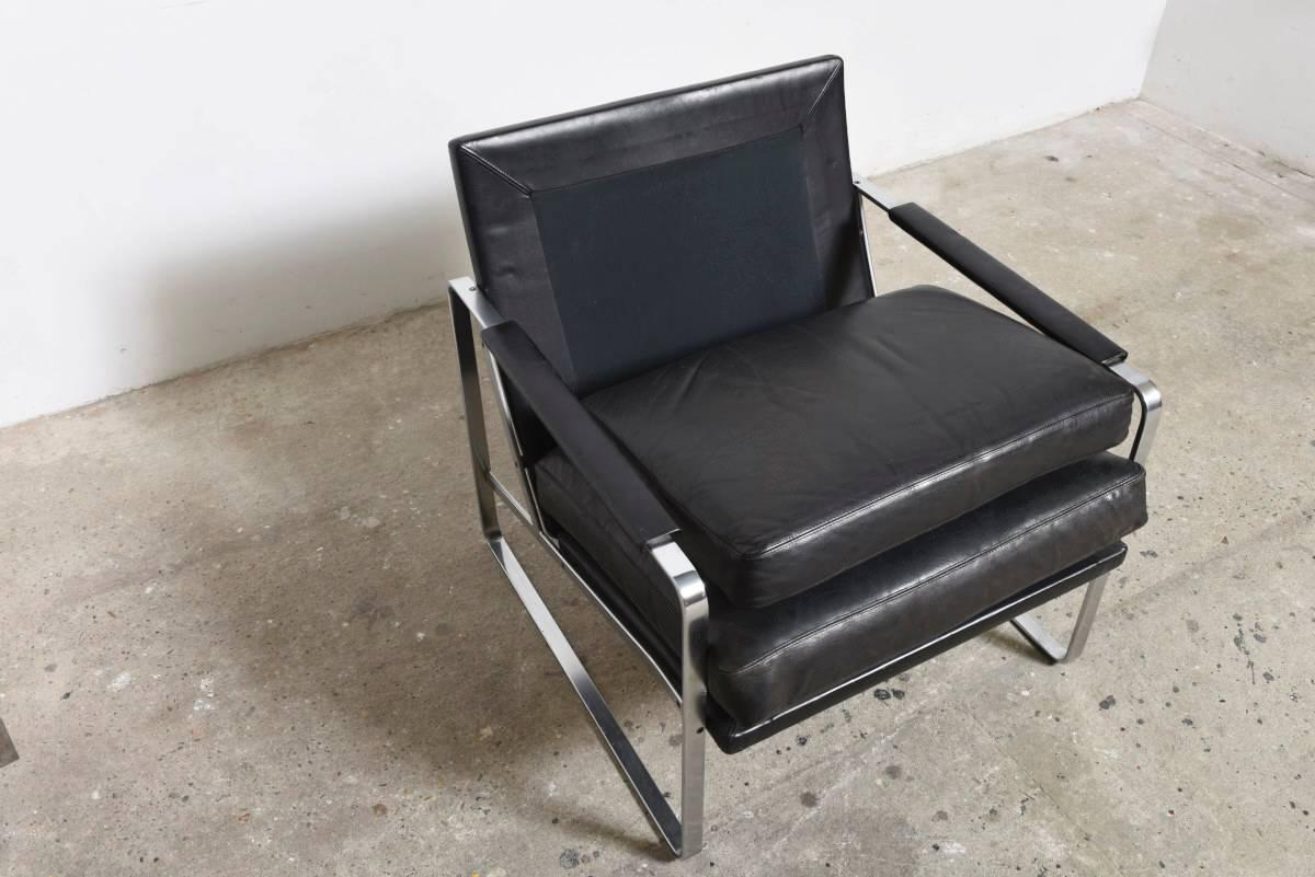 Stainless Steel Fabricius Black Leather Armchair, Model 710 by Walter Knoll