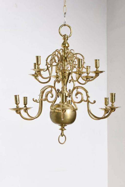 Set Of Two Dutch Bronze Antique 12 Arm Candleholder Chandelier 18th Charming Large 18th Century Dutch Or Flamish Solid Bronze 12 Arm Chandeliers With Patterned Mounted