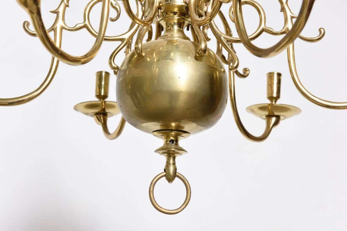Hand-Crafted Set of Two Dutch Bronze Antique 12-Arm Candleholder Chandelier, 18th Century