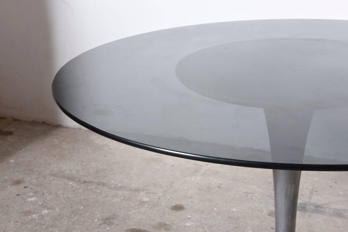 Mid-Century Modern 1970s Chrome Tulip and Glass Round Dining Table, Italy