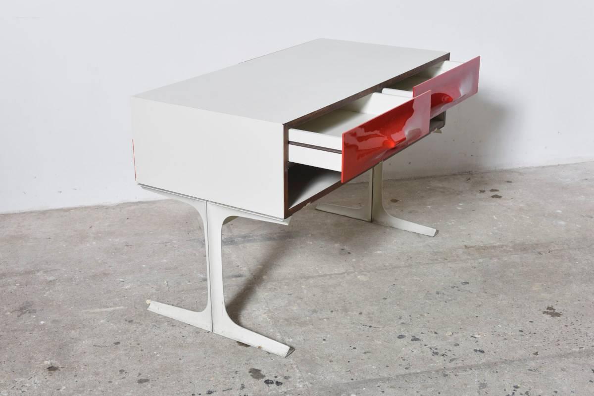 Metal Iconic Raymond Loewy Red, Orange Free Standing Low Two-Sided Cabinet