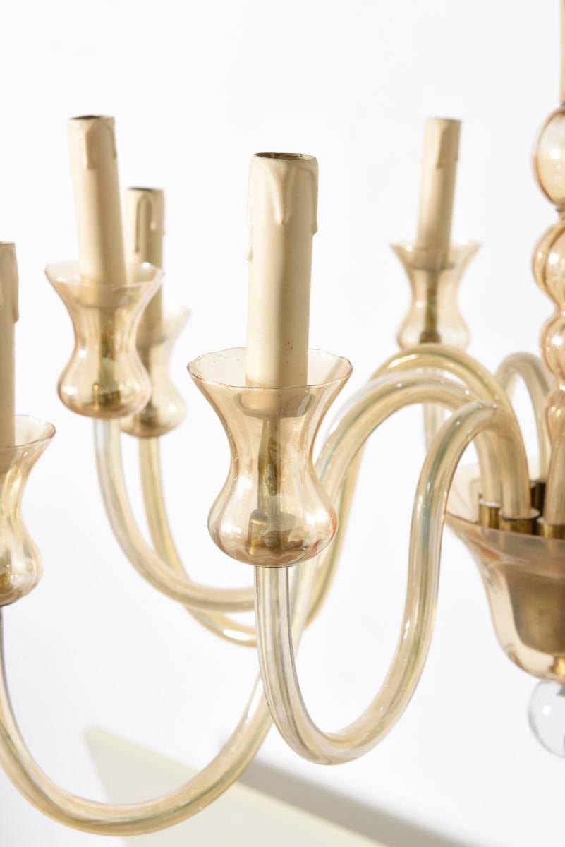 Mid-20th Century Murano Twelve-Light Amber Glass Chandelier