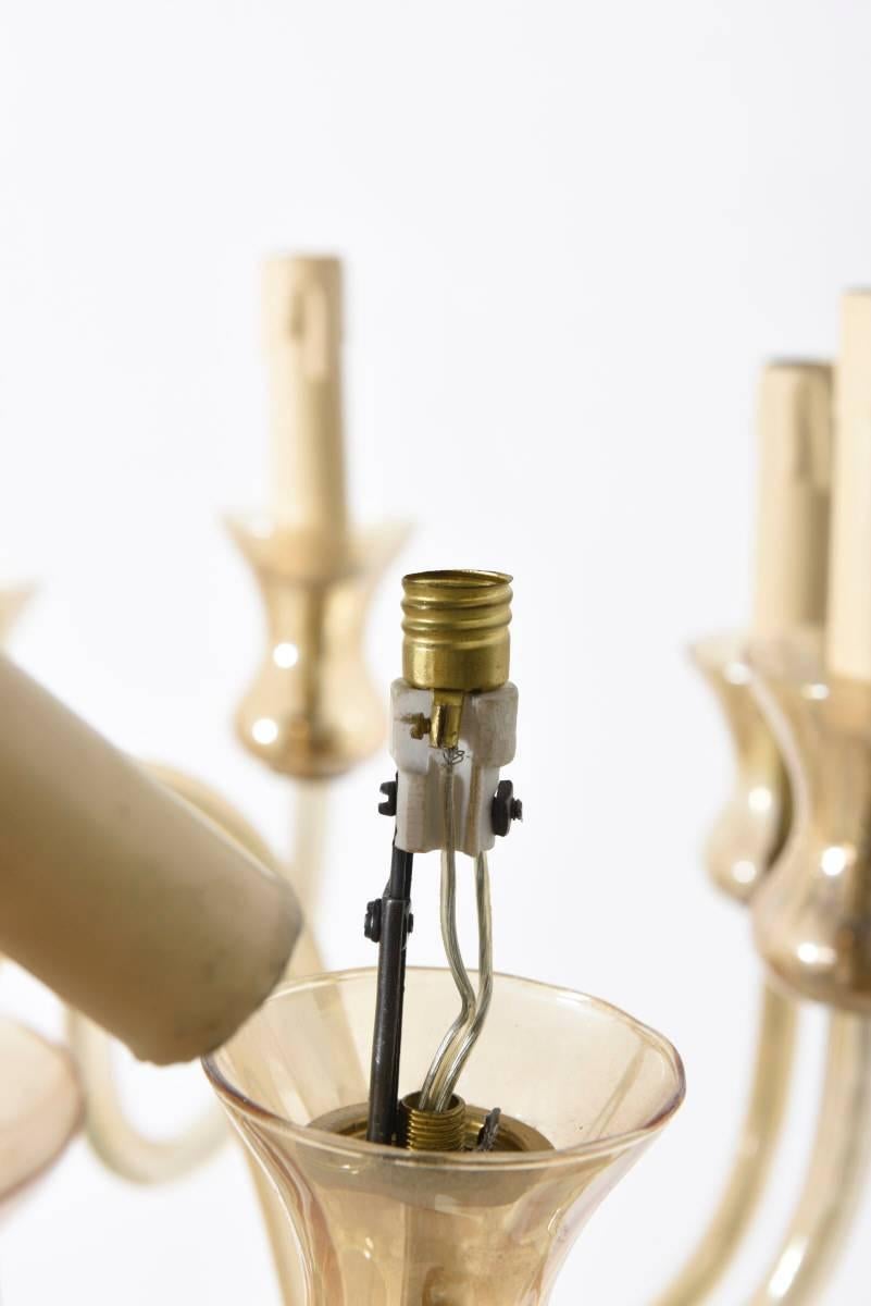 Brass Murano Twelve-Light Amber Glass Chandelier
