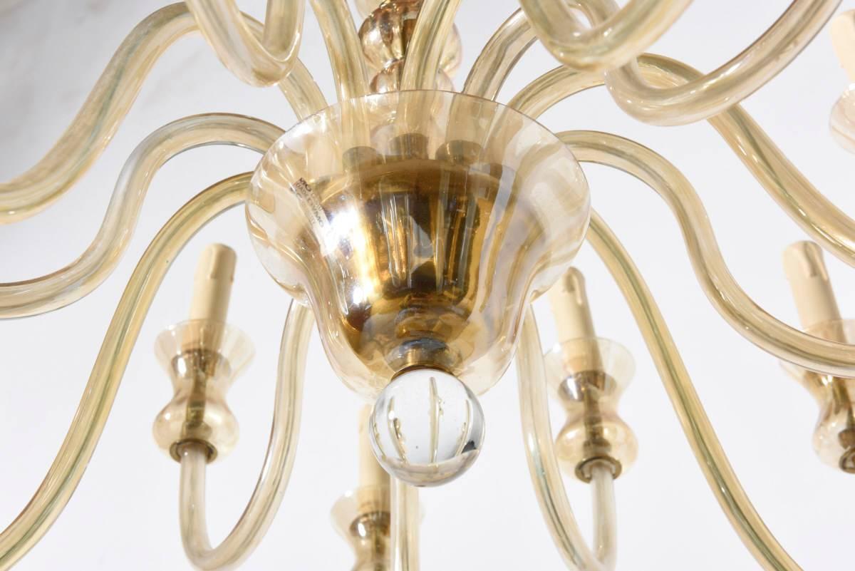 Murano Twelve-Light Amber Glass Chandelier 1