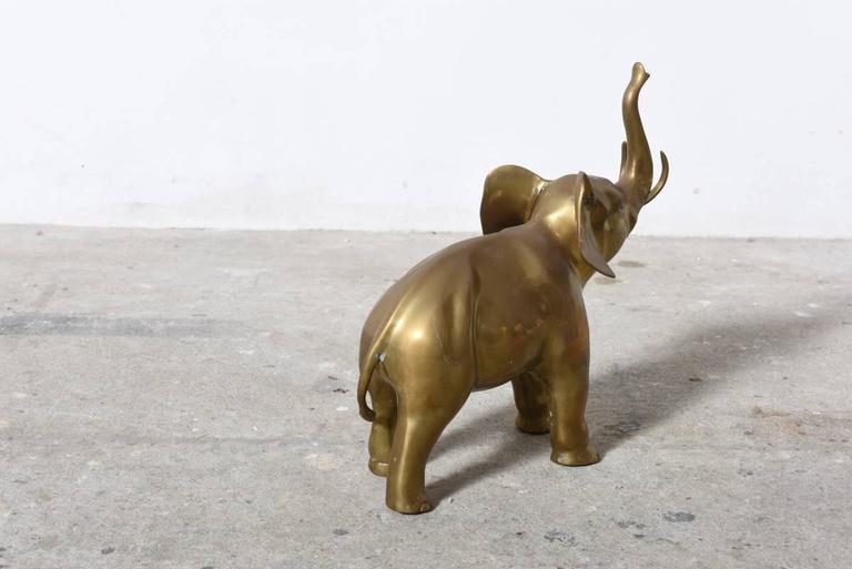 Antique 1970's Vintage Brass Hand Carved Elephant running statue