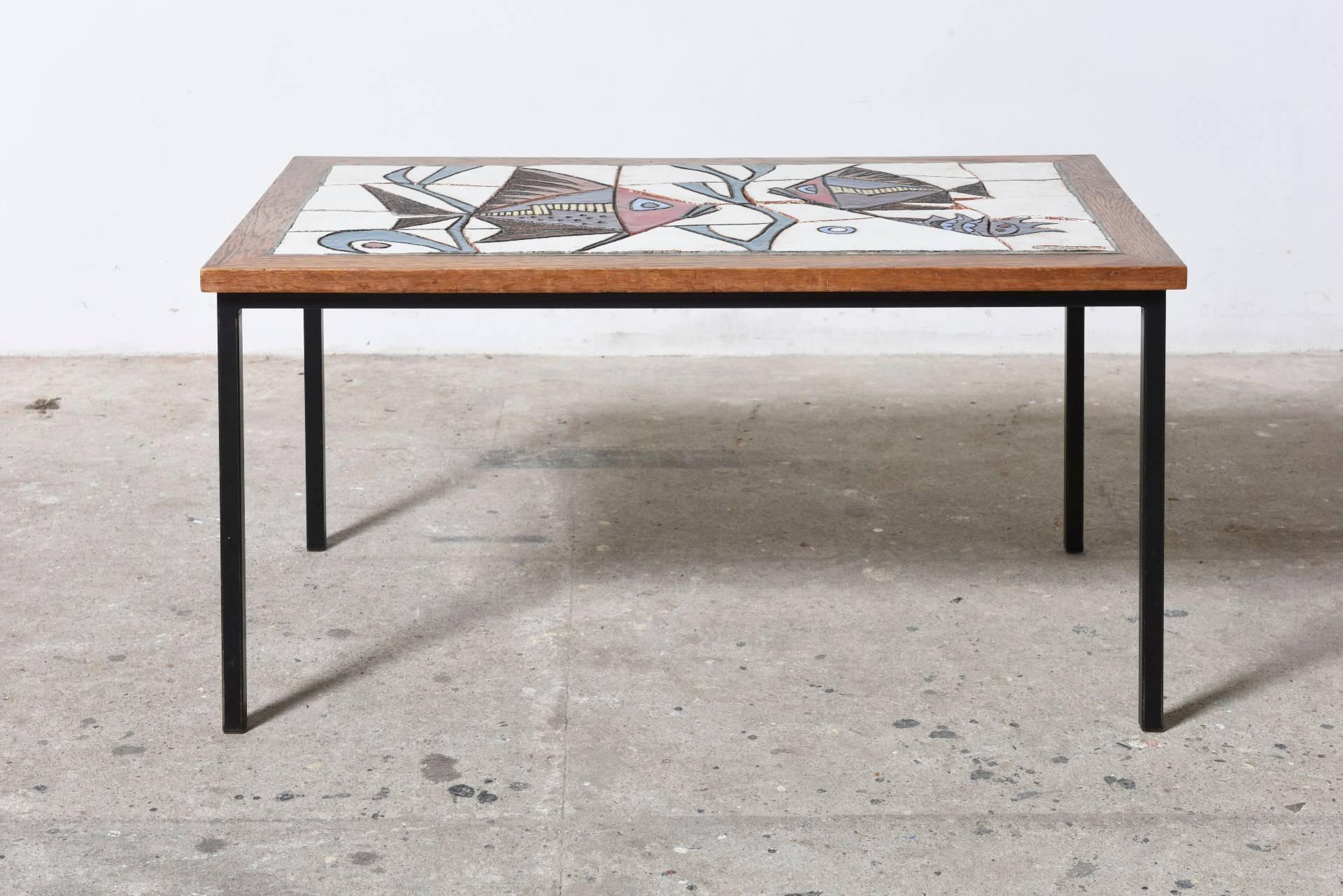 Mid-Century Modern Ceramic Glazed Tiles Coffee Table Designed by Paul Vermeire, 1960s