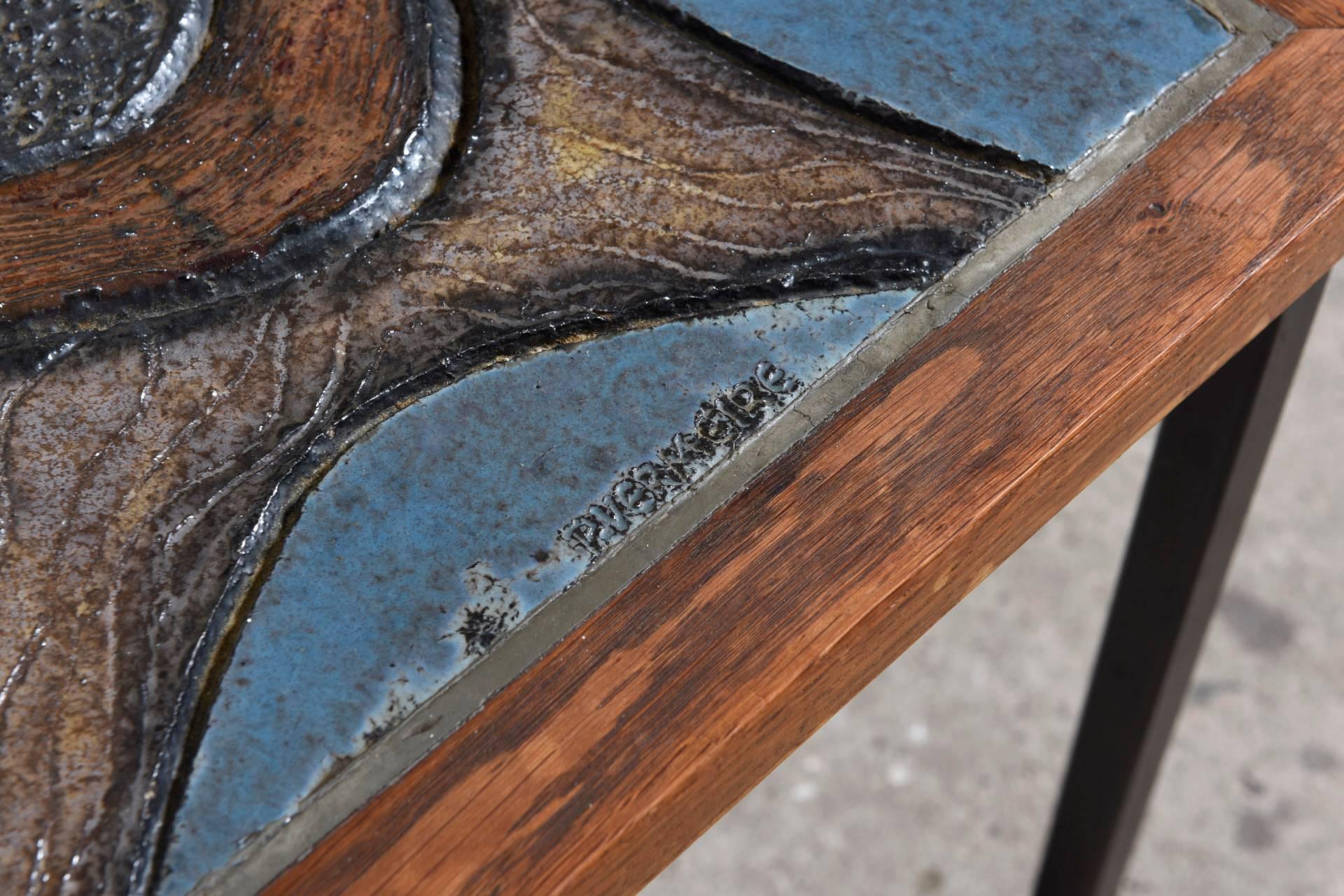 Mid-20th Century Very Rare Set of Two Art Tile Side Tables Designed by Paul Vermeire, Belgium