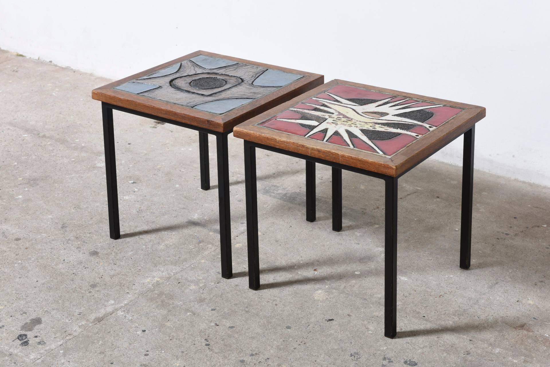 Very Rare Set of Two Art Tile Side Tables Designed by Paul Vermeire, Belgium 3