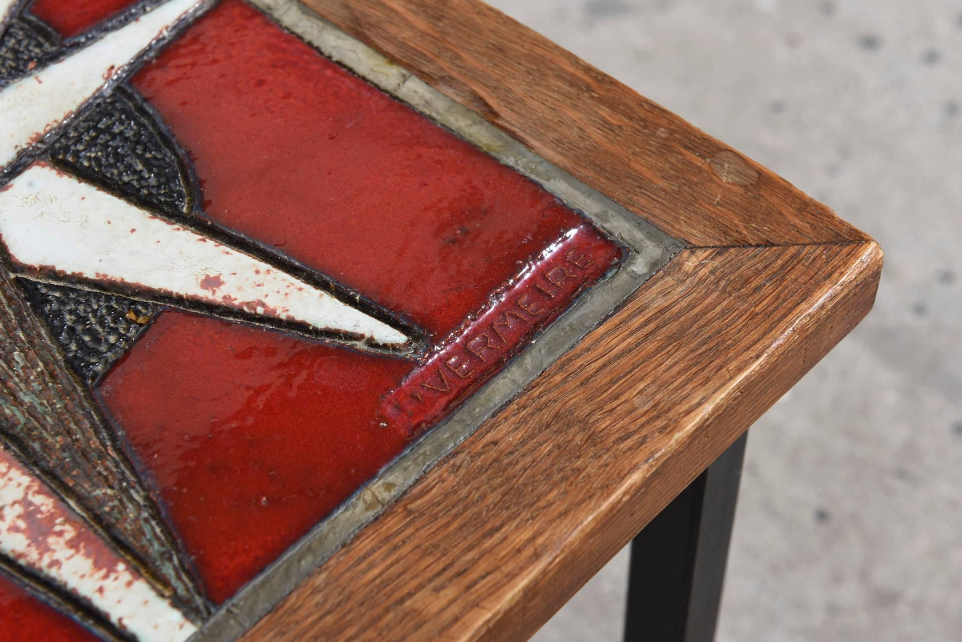 Metal Very Rare Set of Two Art Tile Side Tables Designed by Paul Vermeire, Belgium