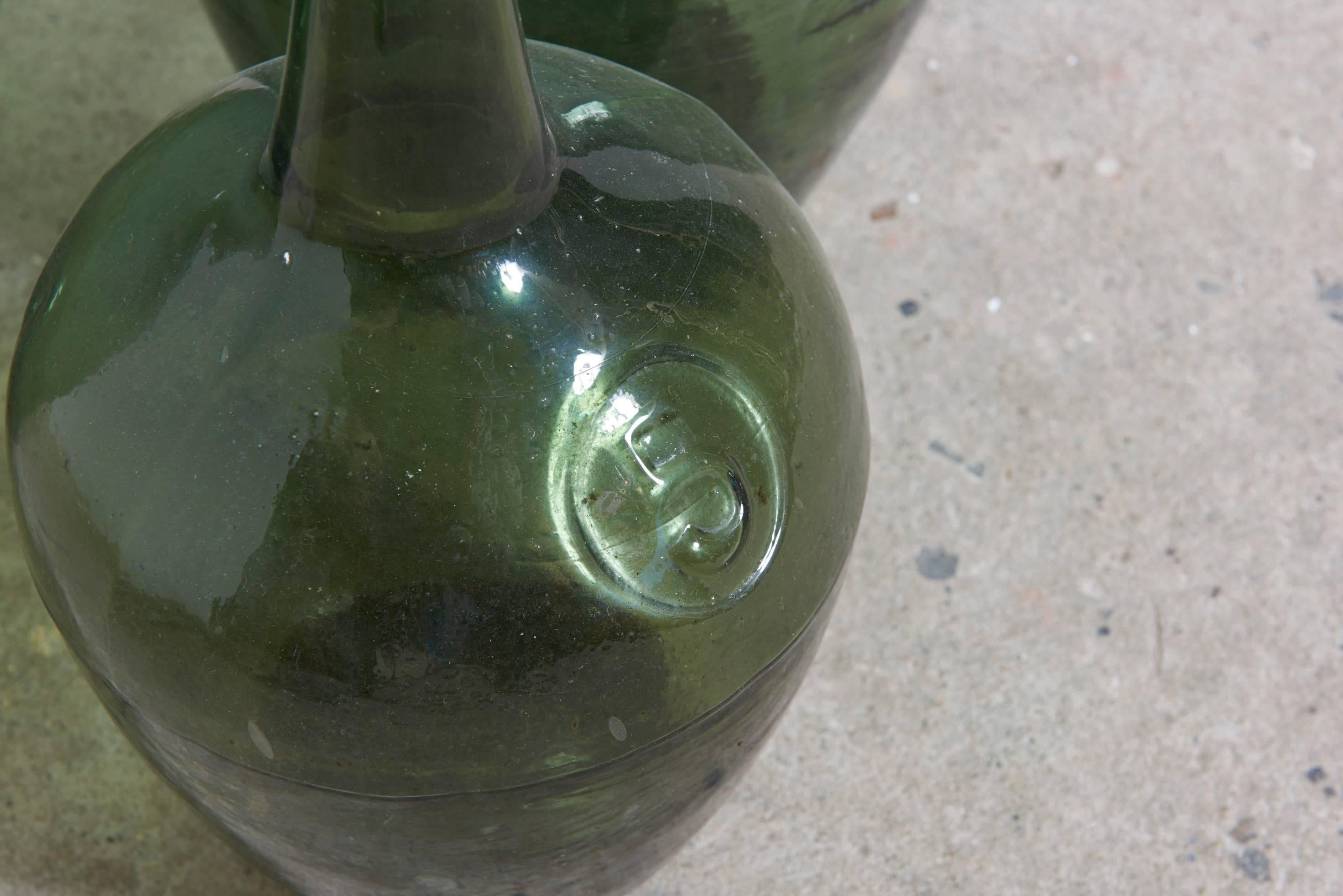 International Style Set of Three Olive Green Wine Demijohns, Mecklenburg, Germany