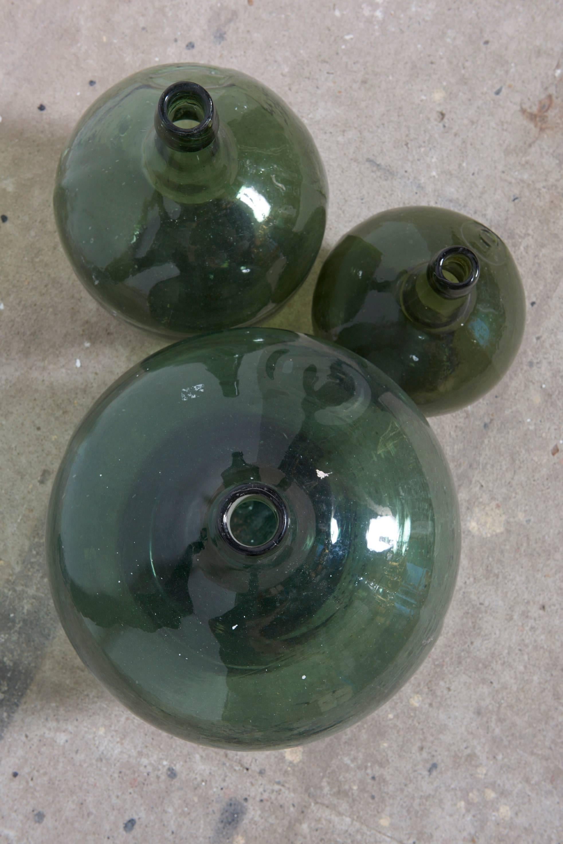 Set of Three Olive Green Wine Demijohns, Mecklenburg, Germany 3