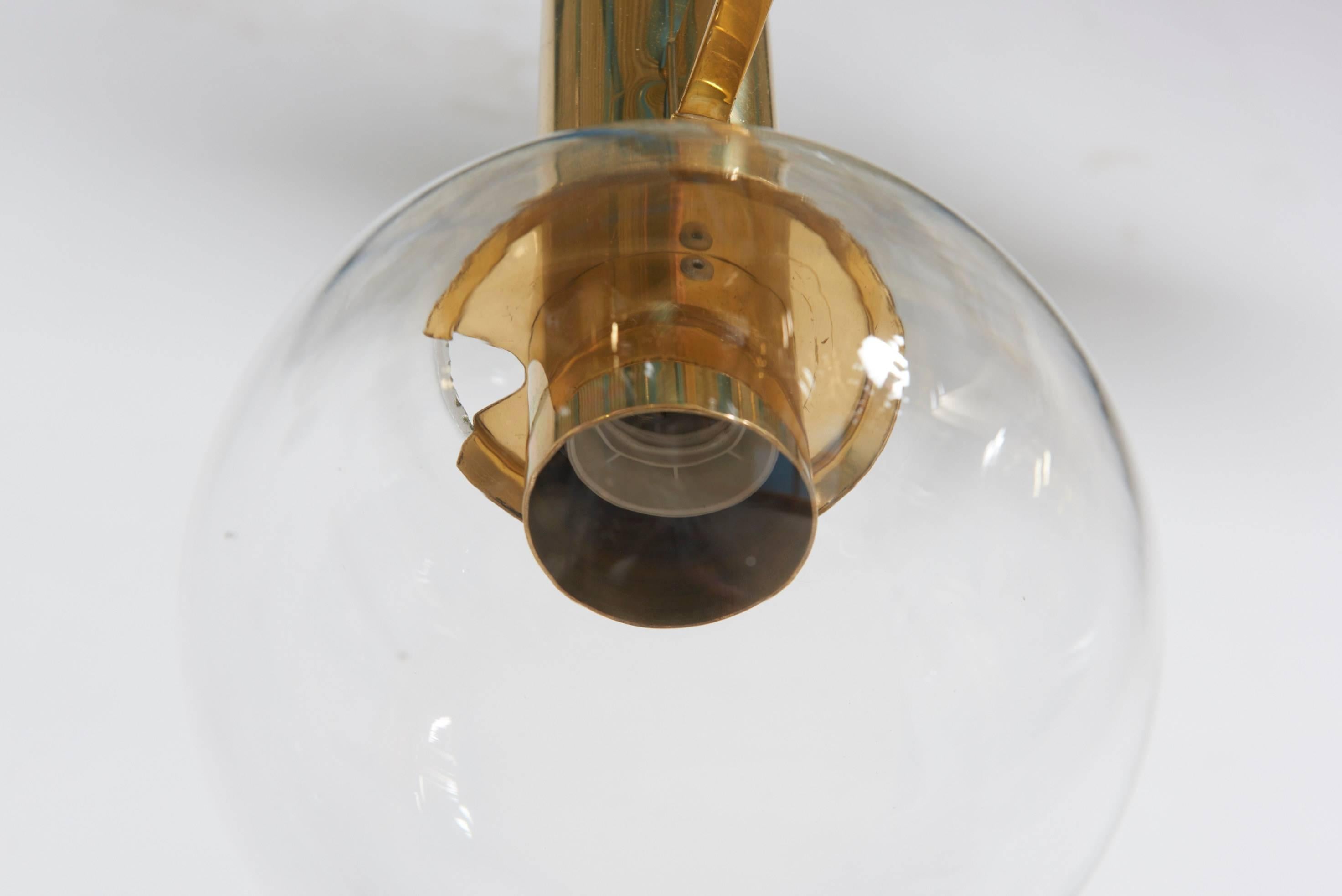 Late 20th Century Large Hans-Agne Jakobsson Brass, Glass Six-Globe Chandelier, 1970s