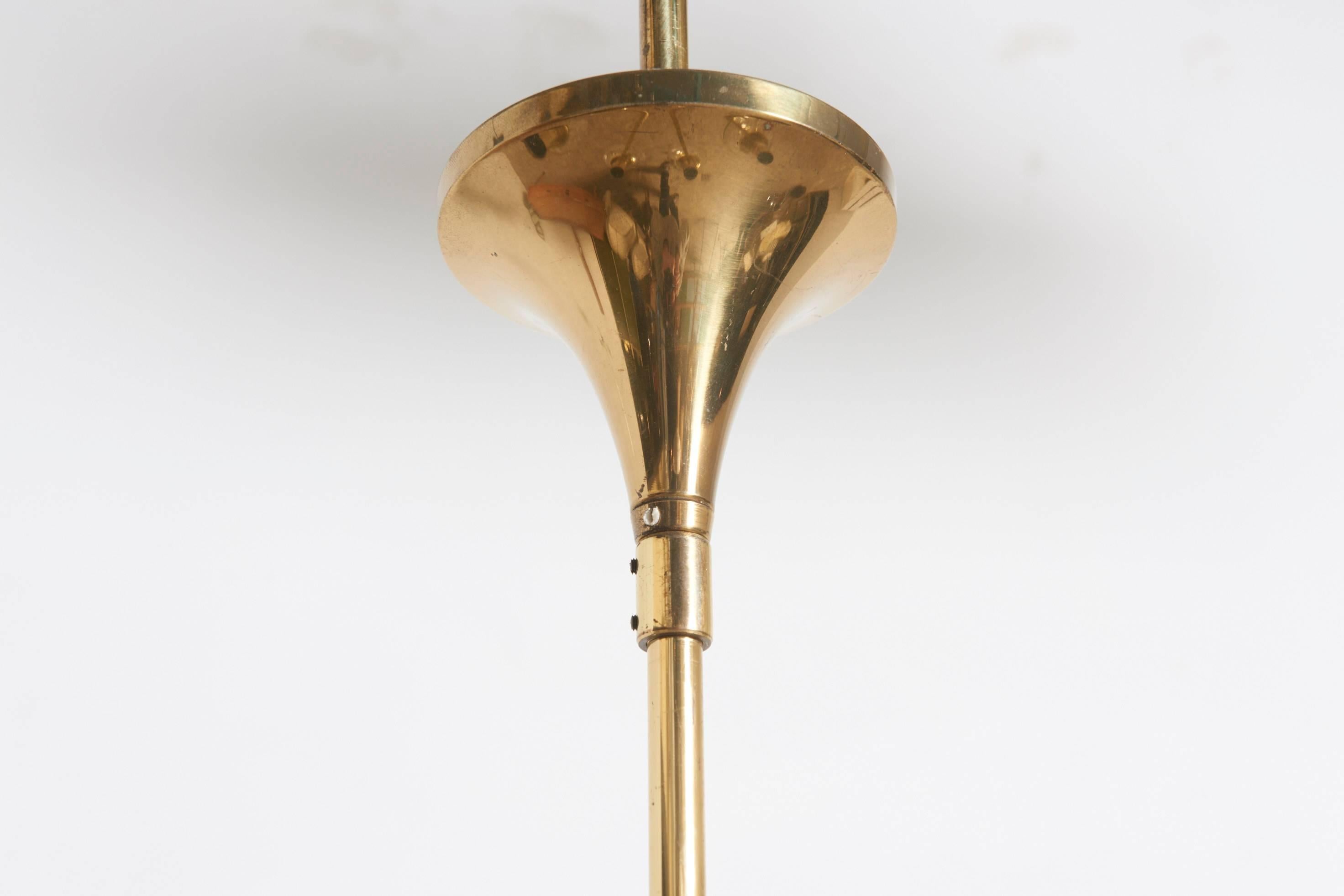 Large Hans-Agne Jakobsson Brass, Glass Six-Globe Chandelier, 1970s 3