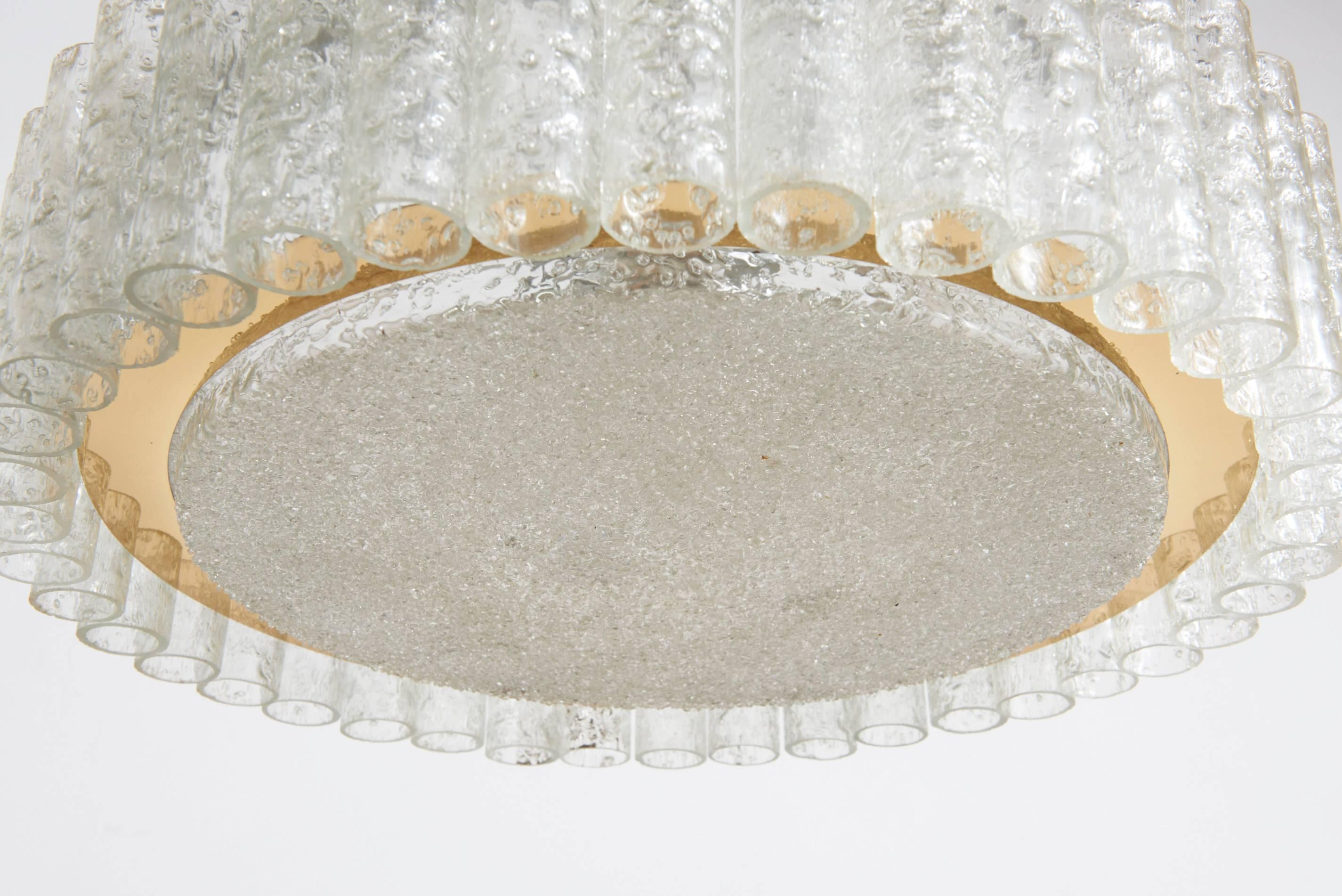 Late 20th Century Large Ice Glass Tube, Brass Chandelier Designed by Doria, 1970s, Germany