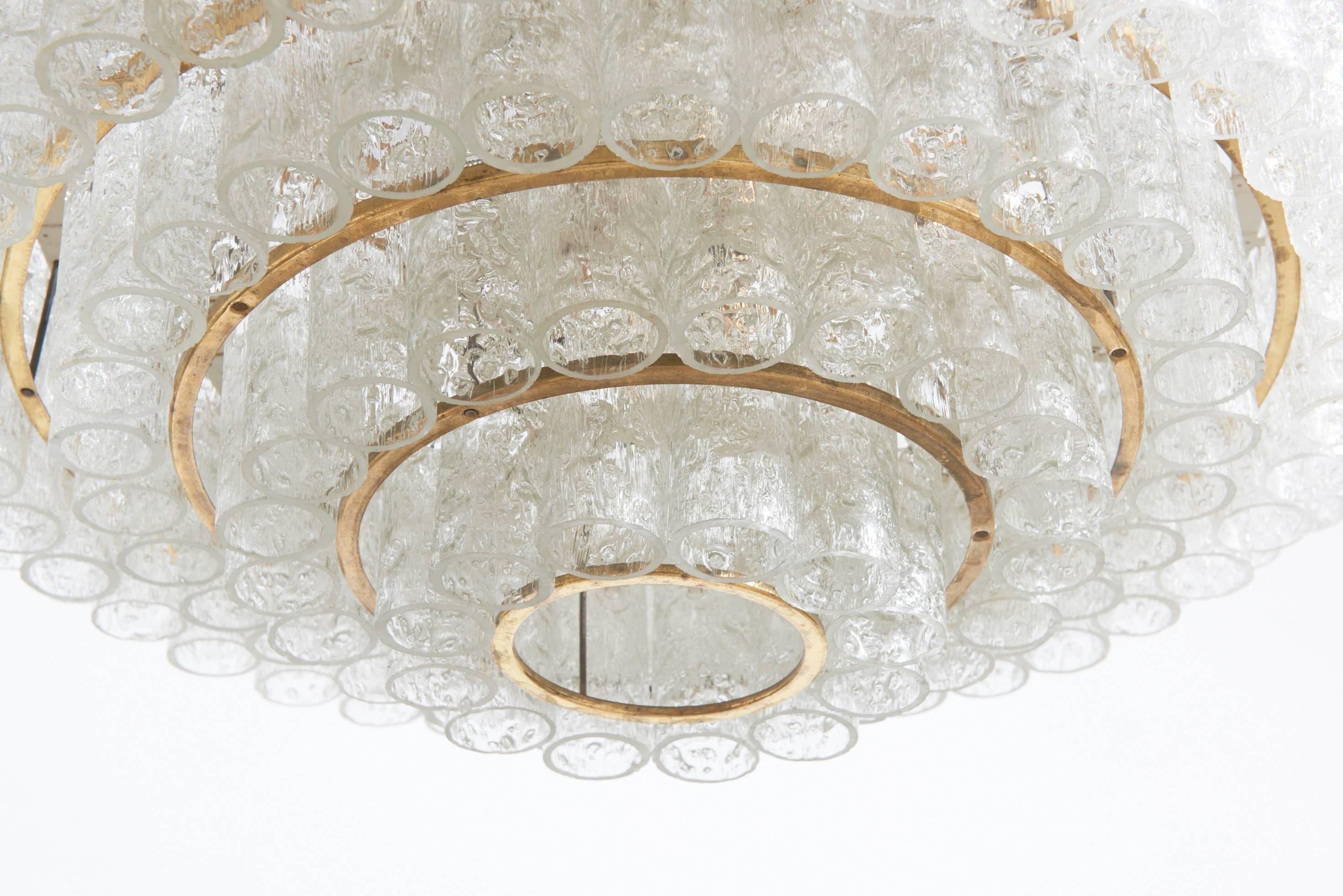 Late 20th Century Large Five Tiers Ice Granulated Glass Tube Chandelier Designed by Doria, Germany