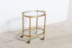 Oval Two-Tiered Brass and Glass Bar and Serving Cart or Trolley