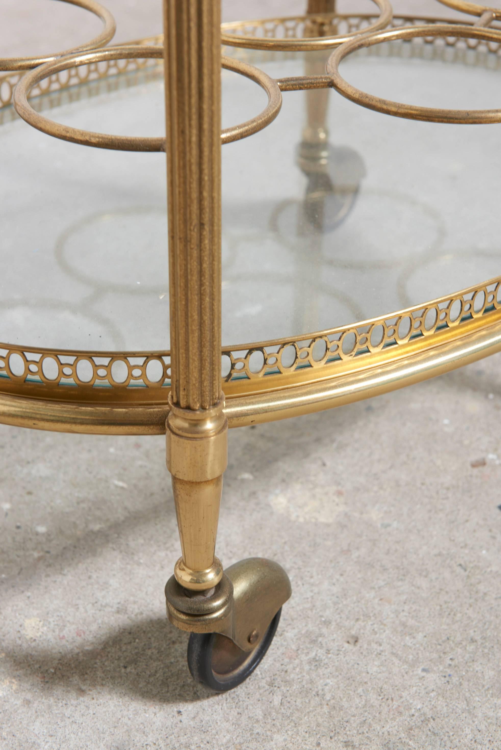 Oval Two-Tiered Brass and Glass Bar and Serving Cart or Trolley 1