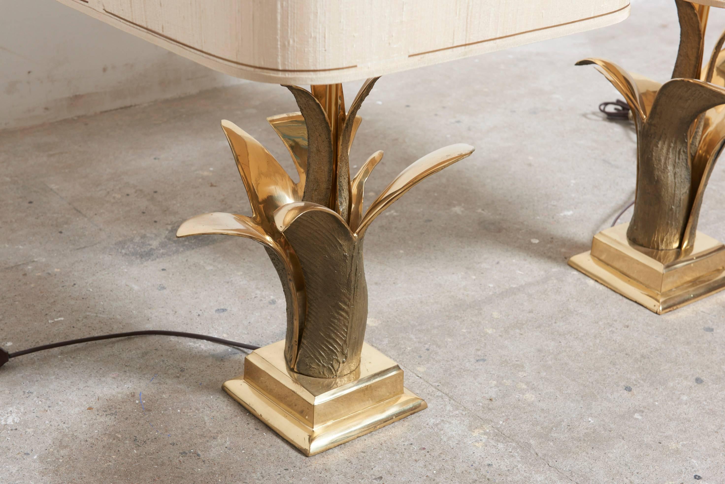 Mid-Century Modern Pair of Bronze Gilt Table Lamps, Paris, 1970s