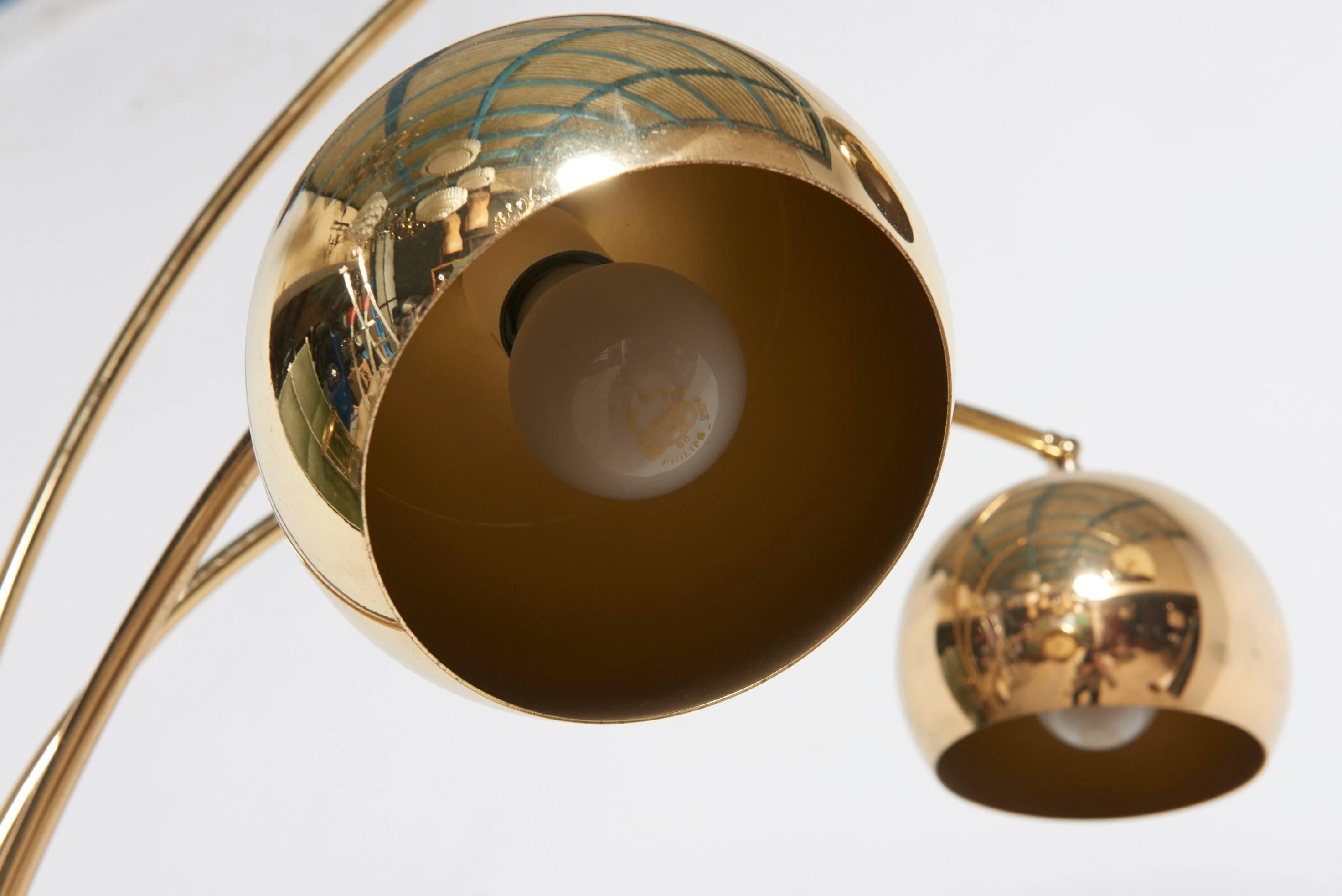 Italian Brass Arc Floor Lamp with Three Adjustable Arms by Goffredo Reggiani, Italy