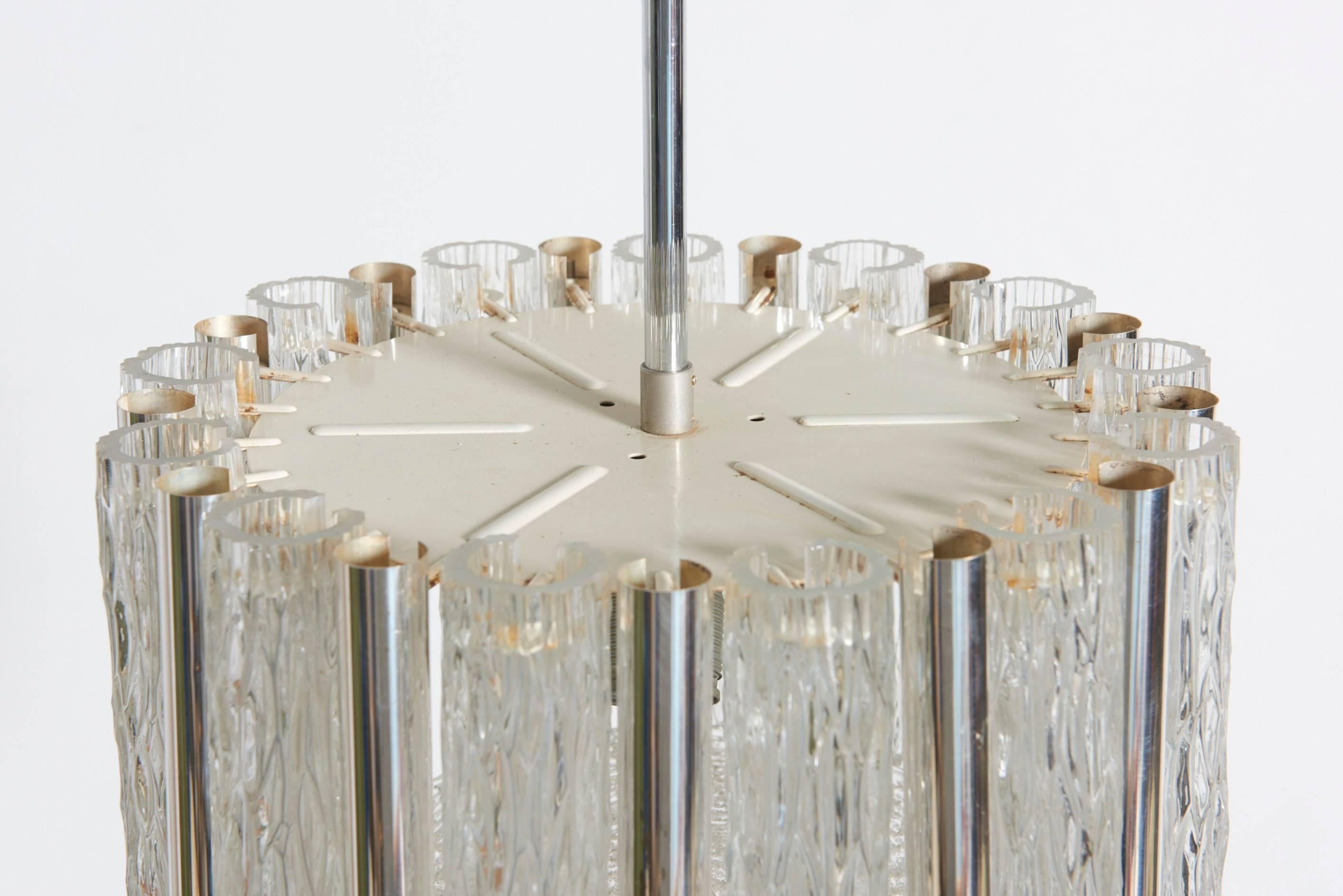 Silver Plate Impressive Ice Glass and Silver Tubes Ceiling Fixture by Kaiser, Germany, 1960
