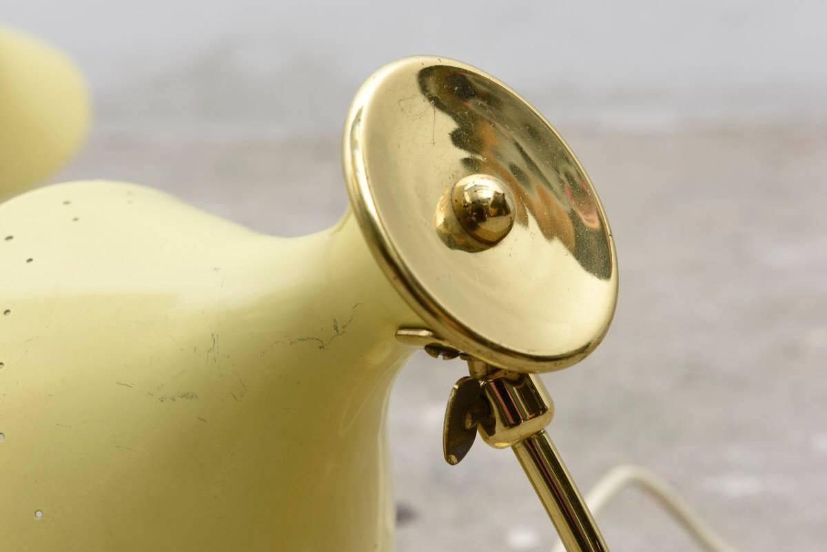 Metal Pair of Adjustable Italian Brass, Yellow Desk, Night Lamps