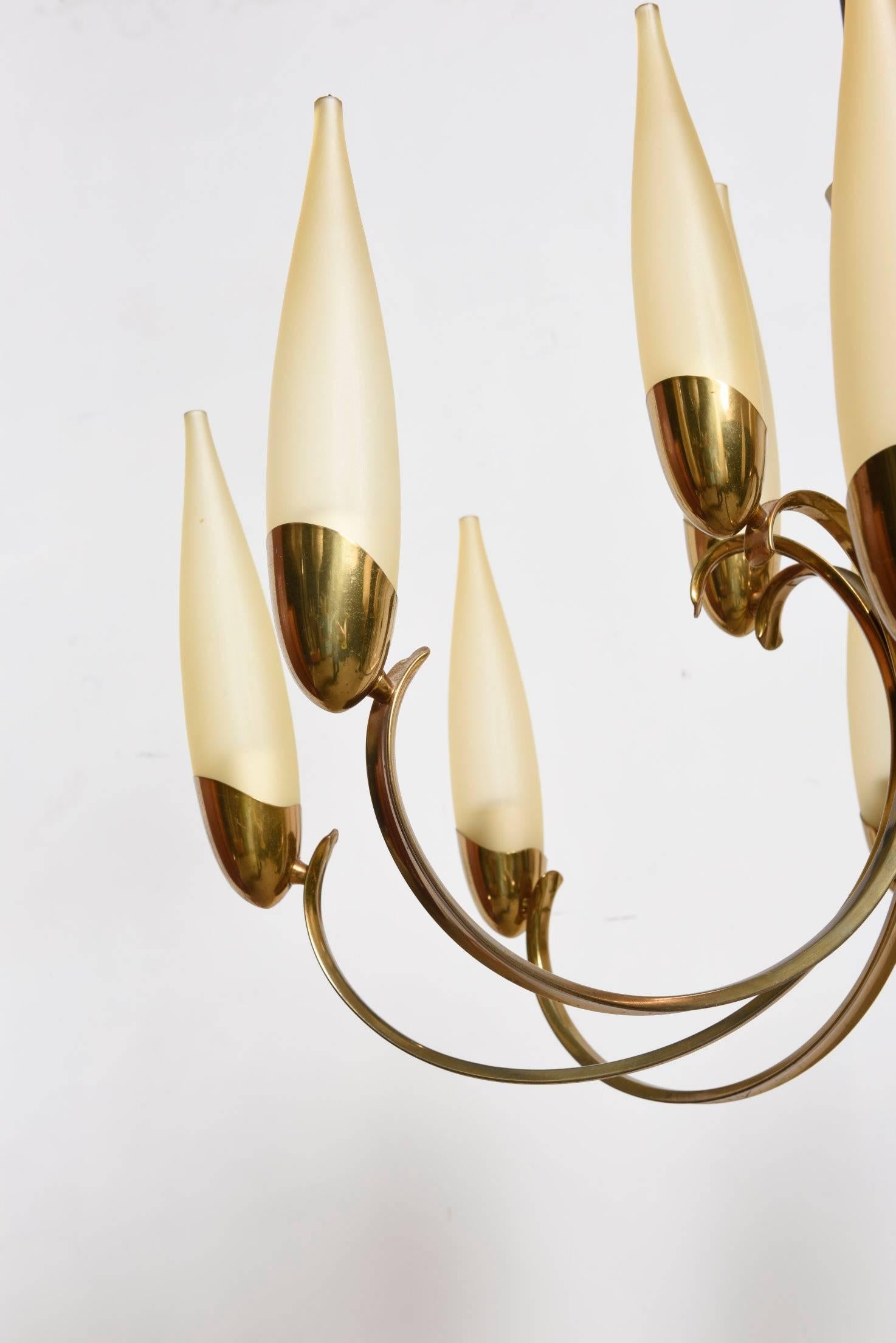 Großer Sputnik-Kronleuchter aus Messing im Stilnovo-Stil, 1950er Jahre, modernistisches Design (Moderne der Mitte des Jahrhunderts)