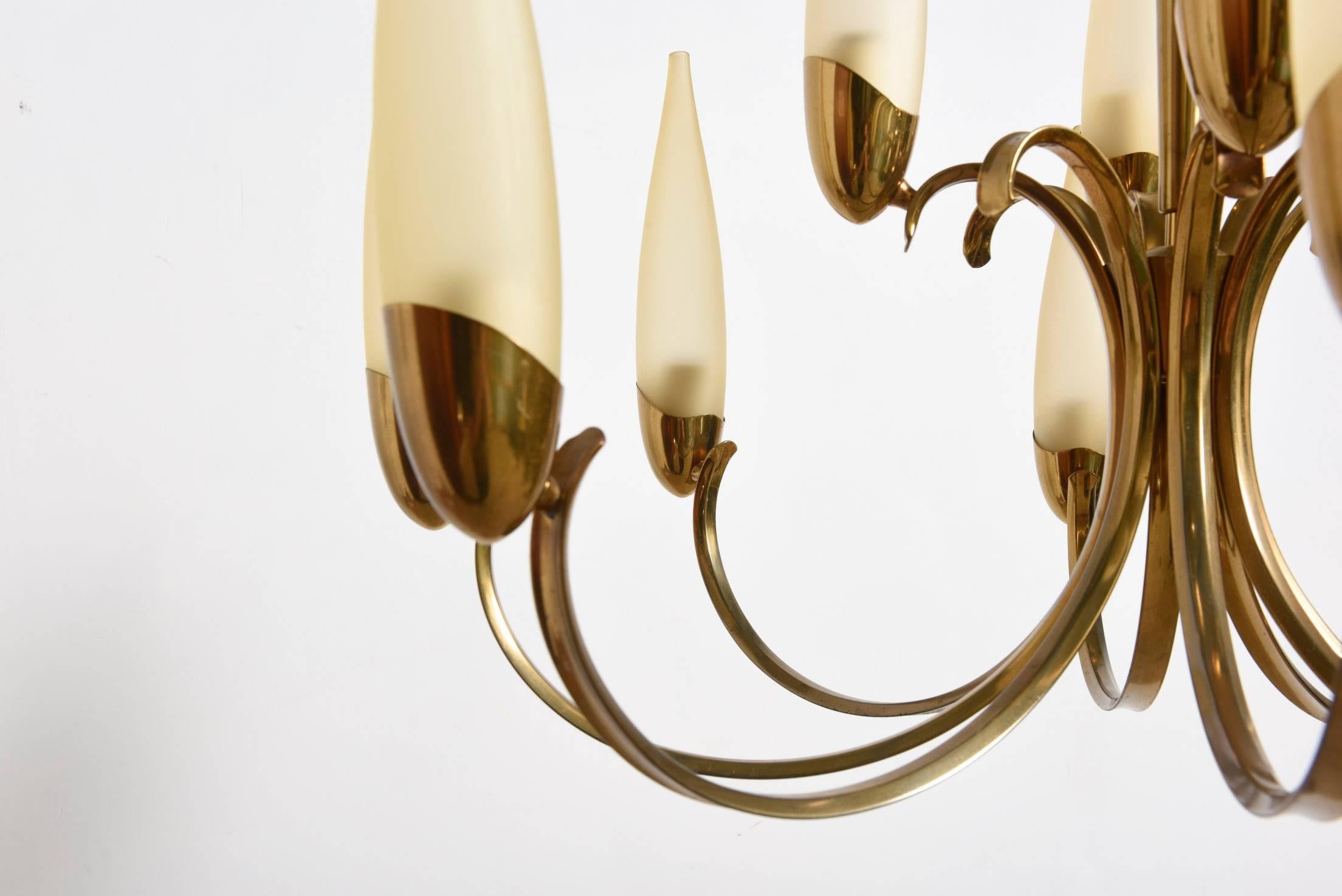 Großer Sputnik-Kronleuchter aus Messing im Stilnovo-Stil, 1950er Jahre, modernistisches Design (Mitte des 20. Jahrhunderts)
