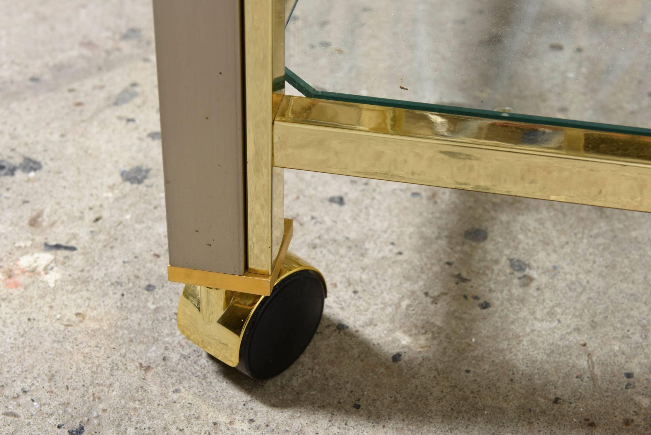 Elegant Mid-Century Modern Chrome and Brass Bar Cart, Trolley by Romeo Rega 1