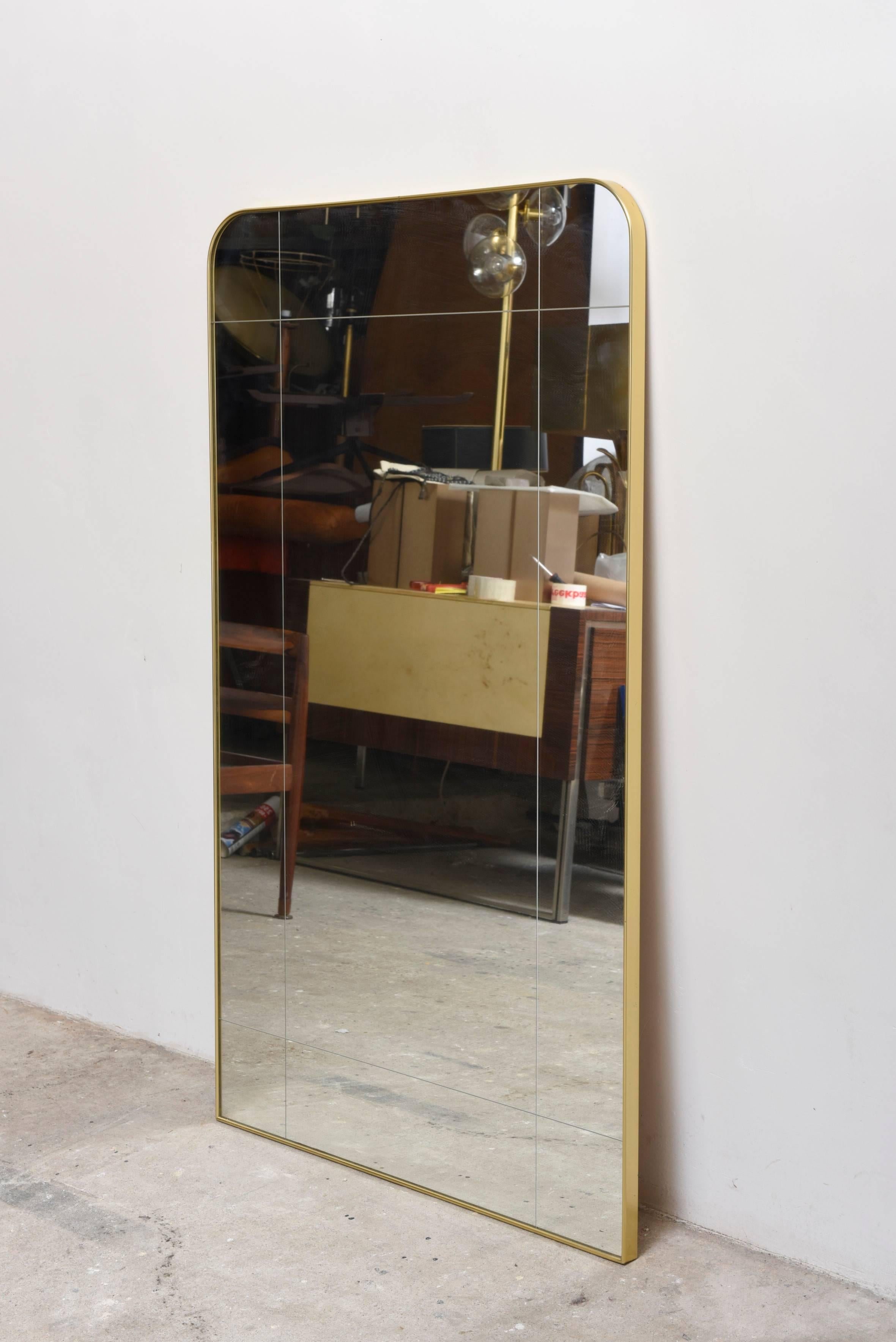 Mid-20th Century Modernist Large 1960s Italian Brass Frame Mirror Attributed by Gio Ponti