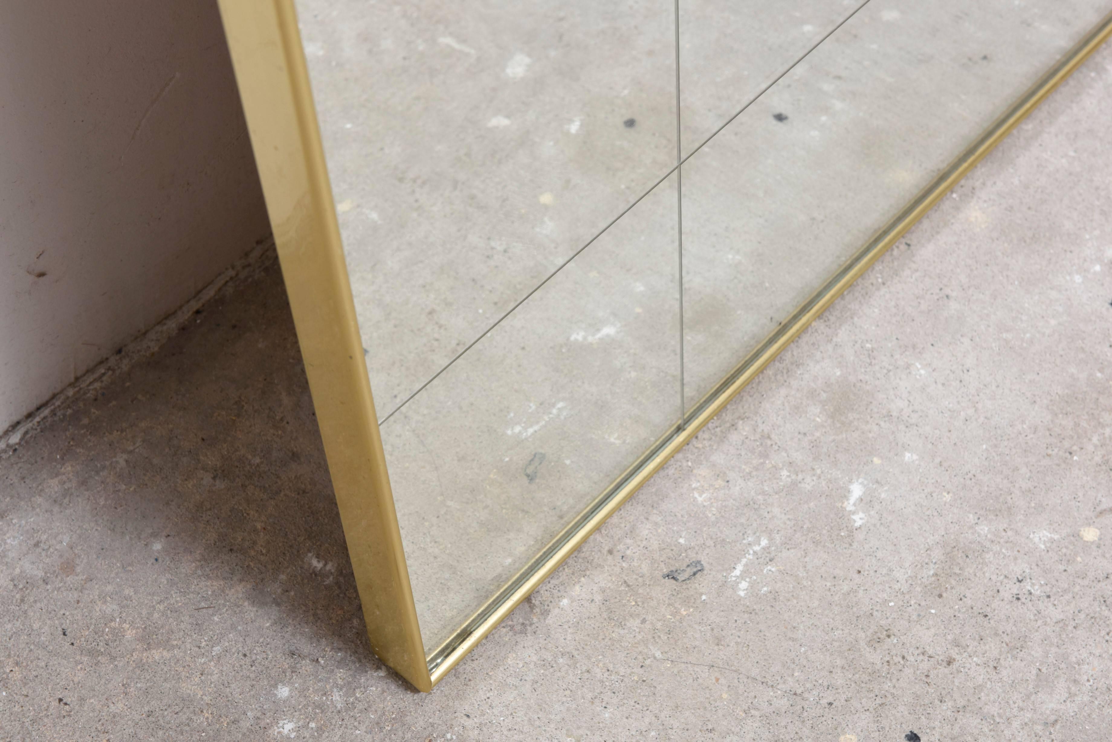 Modernist Large 1960s Italian Brass Frame Mirror Attributed by Gio Ponti 1