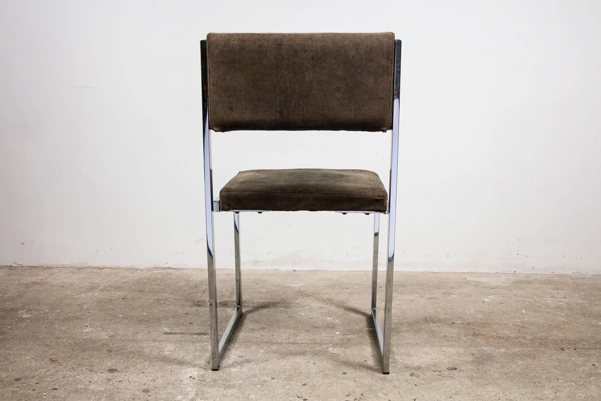 Mid-Century Modern Set of Six Chrome Dining Chairs, Milo Baughman, 1970s